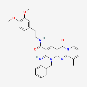 molecular formula C30H29N5O4 B12196855 7-benzyl-N-[2-(3,4-dimethoxyphenyl)ethyl]-6-imino-11-methyl-2-oxo-1,7,9-triazatricyclo[8.4.0.03,8]tetradeca-3(8),4,9,11,13-pentaene-5-carboxamide 