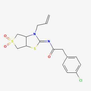molecular formula C16H17ClN2O3S2 B12196857 2-(4-chlorophenyl)-N-[(2E)-5,5-dioxido-3-(prop-2-en-1-yl)tetrahydrothieno[3,4-d][1,3]thiazol-2(3H)-ylidene]acetamide 