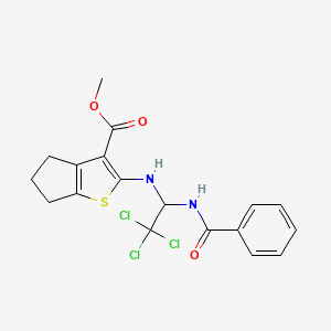 molecular formula C18H17Cl3N2O3S B12196869 methyl 2-({2,2,2-trichloro-1-[(phenylcarbonyl)amino]ethyl}amino)-5,6-dihydro-4H-cyclopenta[b]thiophene-3-carboxylate 