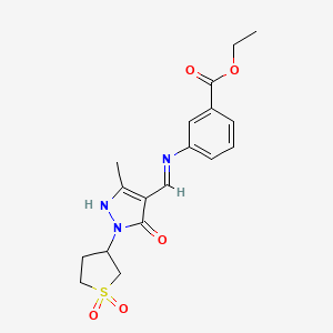 molecular formula C18H21N3O5S B12196893 ethyl 3-({(E)-[1-(1,1-dioxidotetrahydrothiophen-3-yl)-3-methyl-5-oxo-1,5-dihydro-4H-pyrazol-4-ylidene]methyl}amino)benzoate 