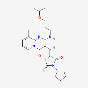 molecular formula C24H30N4O3S2 B12196899 3-[(Z)-(3-cyclopentyl-4-oxo-2-thioxo-1,3-thiazolidin-5-ylidene)methyl]-9-methyl-2-{[3-(propan-2-yloxy)propyl]amino}-4H-pyrido[1,2-a]pyrimidin-4-one 