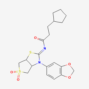 molecular formula C20H24N2O5S2 B12196904 N-[(2Z)-3-(1,3-benzodioxol-5-yl)-5,5-dioxidotetrahydrothieno[3,4-d][1,3]thiazol-2(3H)-ylidene]-3-cyclopentylpropanamide 