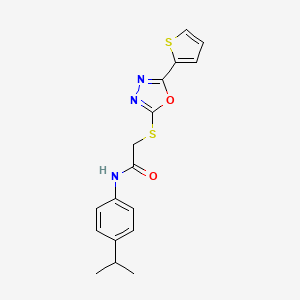 molecular formula C17H17N3O2S2 B12196909 N-[4-(propan-2-yl)phenyl]-2-{[5-(thiophen-2-yl)-1,3,4-oxadiazol-2-yl]sulfanyl}acetamide 