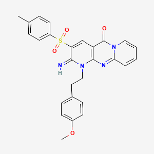 molecular formula C27H24N4O4S B12196916 6-imino-7-[2-(4-methoxyphenyl)ethyl]-5-(4-methylphenyl)sulfonyl-1,7,9-triazatricyclo[8.4.0.03,8]tetradeca-3(8),4,9,11,13-pentaen-2-one 