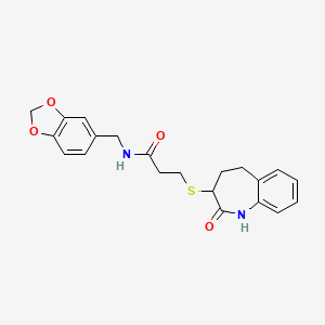 molecular formula C21H22N2O4S B12196945 N-(1,3-benzodioxol-5-ylmethyl)-3-[(2-hydroxy-4,5-dihydro-3H-1-benzazepin-3-yl)sulfanyl]propanamide 