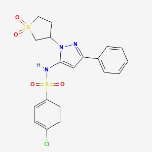 molecular formula C19H18ClN3O4S2 B12196948 3-(5-{[(4-Chlorophenyl)sulfonyl]amino}-3-phenylpyrazolyl)thiolane-1,1-dione 