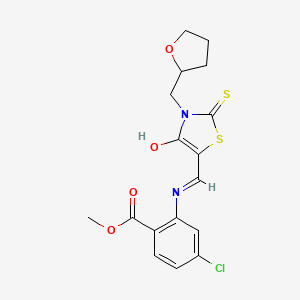 molecular formula C17H17ClN2O4S2 B12196969 methyl 4-chloro-2-({(Z)-[4-oxo-3-(tetrahydrofuran-2-ylmethyl)-2-thioxo-1,3-thiazolidin-5-ylidene]methyl}amino)benzoate 