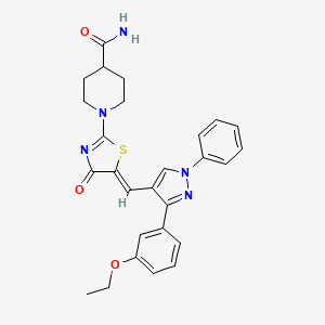 molecular formula C27H27N5O3S B12197019 1-[(5Z)-5-{[3-(3-ethoxyphenyl)-1-phenyl-1H-pyrazol-4-yl]methylidene}-4-oxo-4,5-dihydro-1,3-thiazol-2-yl]piperidine-4-carboxamide 