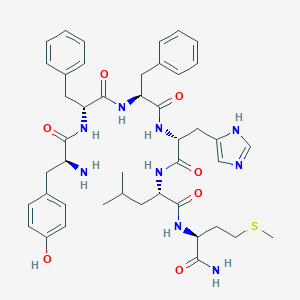 molecular formula C44H57N9O7S B121971 (2S)-2-[[(2R)-2-[[(2S)-2-[[(2R)-2-[[(2S)-2-Amino-3-(4-hydroxyphenyl)propanoyl]amino]-3-phenylpropanoyl]amino]-3-phenylpropanoyl]amino]-3-(1H-imidazol-5-yl)propanoyl]amino]-N-[(2S)-1-amino-4-methylsulfanyl-1-oxobutan-2-yl]-4-methylpentanamide CAS No. 145194-26-9