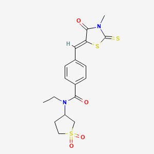 molecular formula C18H20N2O4S3 B12197111 N-(1,1-dioxidotetrahydrothiophen-3-yl)-N-ethyl-4-[(Z)-(3-methyl-4-oxo-2-thioxo-1,3-thiazolidin-5-ylidene)methyl]benzamide 