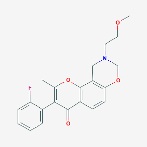 molecular formula C21H20FNO4 B12197113 3-(2-fluorophenyl)-9-(2-methoxyethyl)-2-methyl-9,10-dihydro-4H,8H-chromeno[8,7-e][1,3]oxazin-4-one 