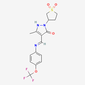molecular formula C16H16F3N3O4S B12197115 (4E)-2-(1,1-dioxidotetrahydrothiophen-3-yl)-5-methyl-4-({[4-(trifluoromethoxy)phenyl]amino}methylidene)-2,4-dihydro-3H-pyrazol-3-one 
