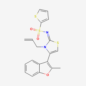 molecular formula C19H16N2O3S3 B12197120 N-[(2E)-4-(2-methyl-1-benzofuran-3-yl)-3-(prop-2-en-1-yl)-1,3-thiazol-2(3H)-ylidene]thiophene-2-sulfonamide 