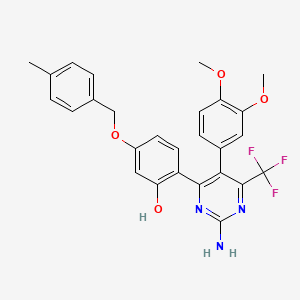 molecular formula C27H24F3N3O4 B12197144 2-[2-Amino-5-(3,4-dimethoxyphenyl)-6-(trifluoromethyl)pyrimidin-4-yl]-5-[(4-methylbenzyl)oxy]phenol 