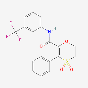 molecular formula C18H14F3NO4S B12197190 3-phenyl-N-[3-(trifluoromethyl)phenyl]-5,6-dihydro-1,4-oxathiine-2-carboxamide 4,4-dioxide 