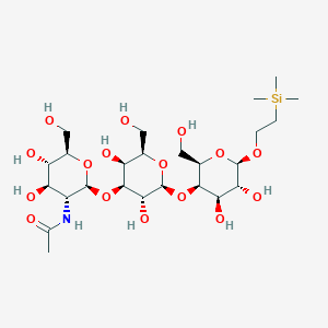 molecular formula C25H47NO16Si B121972 N-[(2S,3R,4R,5S,6R)-2-[(2S,3R,4S,5S,6R)-2-[(2R,3R,4R,5R,6R)-4,5-dihydroxy-2-(hydroxymethyl)-6-(2-trimethylsilylethoxy)oxan-3-yl]oxy-3,5-dihydroxy-6-(hydroxymethyl)oxan-4-yl]oxy-4,5-dihydroxy-6-(hydroxymethyl)oxan-3-yl]acetamide CAS No. 157553-90-7