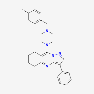 molecular formula C30H35N5 B12197394 9-[4-(2,4-Dimethylbenzyl)piperazin-1-yl]-2-methyl-3-phenyl-5,6,7,8-tetrahydropyrazolo[5,1-b]quinazoline 