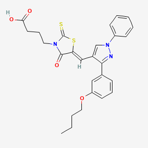 molecular formula C27H27N3O4S2 B12197404 4-[(5Z)-5-{[3-(3-butoxyphenyl)-1-phenyl-1H-pyrazol-4-yl]methylidene}-4-oxo-2-thioxo-1,3-thiazolidin-3-yl]butanoic acid 