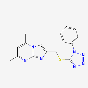 molecular formula C16H15N7S B12197474 5,7-dimethyl-2-{[(1-phenyl-1H-tetrazol-5-yl)sulfanyl]methyl}imidazo[1,2-a]pyrimidine 