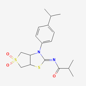 molecular formula C18H24N2O3S2 B12197482 N-[(2E)-5,5-dioxido-3-[4-(propan-2-yl)phenyl]tetrahydrothieno[3,4-d][1,3]thiazol-2(3H)-ylidene]-2-methylpropanamide 