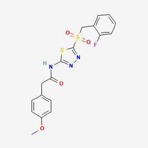 molecular formula C18H16FN3O4S2 B12197492 N-[(2E)-5-[(2-fluorobenzyl)sulfonyl]-1,3,4-thiadiazol-2(3H)-ylidene]-2-(4-methoxyphenyl)acetamide 