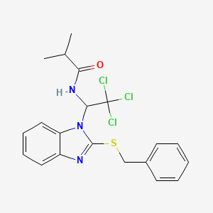 molecular formula C20H20Cl3N3OS B12197530 N-{1-[2-(benzylsulfanyl)-1H-benzimidazol-1-yl]-2,2,2-trichloroethyl}-2-methylpropanamide 