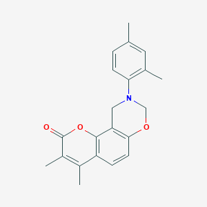 molecular formula C21H21NO3 B12197576 9-(2,4-dimethylphenyl)-3,4-dimethyl-9,10-dihydro-2H,8H-chromeno[8,7-e][1,3]oxazin-2-one 