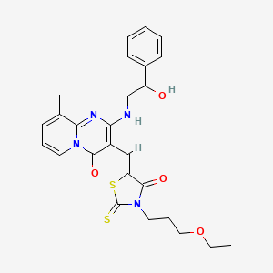 molecular formula C26H28N4O4S2 B12197602 3-{(Z)-[3-(3-ethoxypropyl)-4-oxo-2-thioxo-1,3-thiazolidin-5-ylidene]methyl}-2-[(2-hydroxy-2-phenylethyl)amino]-9-methyl-4H-pyrido[1,2-a]pyrimidin-4-one 