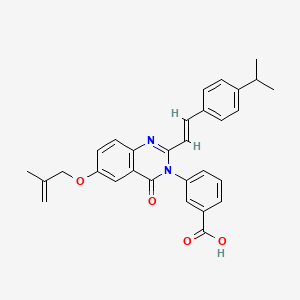 molecular formula C30H28N2O4 B12197666 3-{6-[(2-methylprop-2-en-1-yl)oxy]-4-oxo-2-{(E)-2-[4-(propan-2-yl)phenyl]ethenyl}quinazolin-3(4H)-yl}benzoic acid 