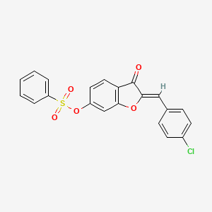 molecular formula C21H13ClO5S B12197797 2-[(4-Chlorophenyl)methylene]-3-oxobenzo[3,4-b]furan-6-yl benzenesulfonate 