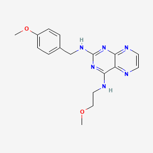 molecular formula C17H20N6O2 B12197866 {4-[(2-Methoxyethyl)amino]pteridin-2-yl}[(4-methoxyphenyl)methyl]amine 