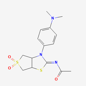 molecular formula C15H19N3O3S2 B12197937 N-[(2E)-3-[4-(dimethylamino)phenyl]-5,5-dioxidotetrahydrothieno[3,4-d][1,3]thiazol-2(3H)-ylidene]acetamide 