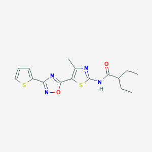 molecular formula C16H18N4O2S2 B12197942 2-ethyl-N-[(2Z)-4-methyl-5-[3-(thiophen-2-yl)-1,2,4-oxadiazol-5-yl]-1,3-thiazol-2(3H)-ylidene]butanamide 