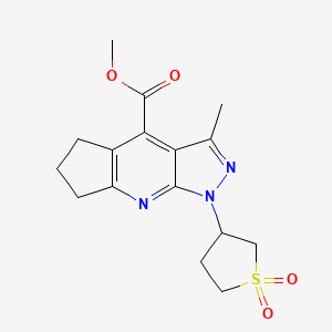 molecular formula C16H19N3O4S B12198008 Methyl 1-(1,1-dioxidotetrahydrothiophen-3-yl)-3-methyl-1,5,6,7-tetrahydrocyclopenta[b]pyrazolo[4,3-e]pyridine-4-carboxylate 