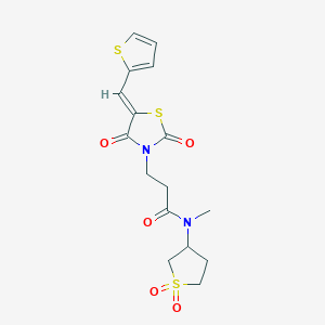 molecular formula C16H18N2O5S3 B12198087 N-(1,1-dioxidotetrahydrothiophen-3-yl)-3-[(5Z)-2,4-dioxo-5-(thiophen-2-ylmethylidene)-1,3-thiazolidin-3-yl]-N-methylpropanamide 
