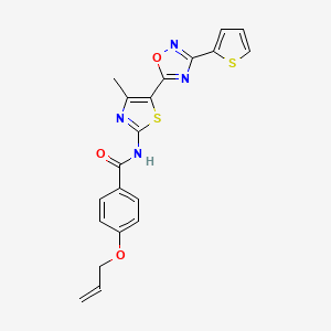molecular formula C20H16N4O3S2 B12198121 N-[(2Z)-4-methyl-5-[3-(thiophen-2-yl)-1,2,4-oxadiazol-5-yl]-1,3-thiazol-2(3H)-ylidene]-4-(prop-2-en-1-yloxy)benzamide 