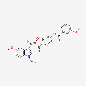 molecular formula C28H23NO6 B12198229 (2E)-2-[(1-ethyl-5-methoxy-1H-indol-3-yl)methylidene]-3-oxo-2,3-dihydro-1-benzofuran-6-yl 3-methoxybenzoate 