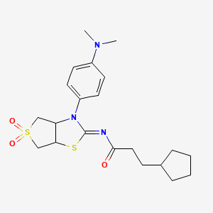 molecular formula C21H29N3O3S2 B12198246 3-cyclopentyl-N-[(2Z)-3-[4-(dimethylamino)phenyl]-5,5-dioxidotetrahydrothieno[3,4-d][1,3]thiazol-2(3H)-ylidene]propanamide 