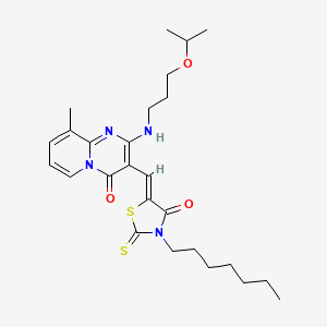 molecular formula C26H36N4O3S2 B12198311 3-[(Z)-(3-heptyl-4-oxo-2-thioxo-1,3-thiazolidin-5-ylidene)methyl]-9-methyl-2-{[3-(propan-2-yloxy)propyl]amino}-4H-pyrido[1,2-a]pyrimidin-4-one 