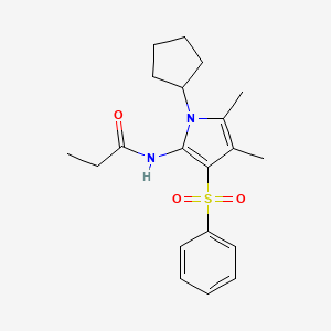 molecular formula C20H26N2O3S B12198344 N-[1-cyclopentyl-4,5-dimethyl-3-(phenylsulfonyl)-1H-pyrrol-2-yl]propanamide 