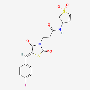 molecular formula C17H15FN2O5S2 B12198426 N-(1,1-dioxido-2,3-dihydrothiophen-3-yl)-3-[(5Z)-5-(4-fluorobenzylidene)-2,4-dioxo-1,3-thiazolidin-3-yl]propanamide 