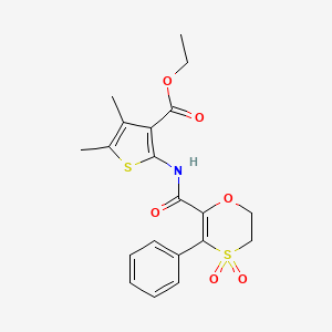 molecular formula C20H21NO6S2 B12198441 Ethyl 2-{[(4,4-dioxido-3-phenyl-5,6-dihydro-1,4-oxathiin-2-yl)carbonyl]amino}-4,5-dimethylthiophene-3-carboxylate 