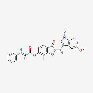 molecular formula C30H25NO5 B12198579 (2E)-2-[(1-ethyl-5-methoxy-1H-indol-3-yl)methylidene]-7-methyl-3-oxo-2,3-dihydro-1-benzofuran-6-yl (2E)-3-phenylprop-2-enoate 