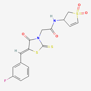 molecular formula C16H13FN2O4S3 B12198598 N-(1,1-dioxido-2,3-dihydrothiophen-3-yl)-2-[(5Z)-5-(3-fluorobenzylidene)-4-oxo-2-thioxo-1,3-thiazolidin-3-yl]acetamide 