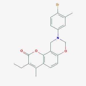 molecular formula C21H20BrNO3 B12198614 9-(4-bromo-3-methylphenyl)-3-ethyl-4-methyl-9,10-dihydro-2H,8H-chromeno[8,7-e][1,3]oxazin-2-one 