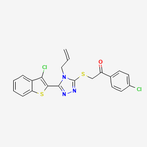 molecular formula C21H15Cl2N3OS2 B12198705 2-{[5-(3-chloro-1-benzothiophen-2-yl)-4-(prop-2-en-1-yl)-4H-1,2,4-triazol-3-yl]sulfanyl}-1-(4-chlorophenyl)ethanone 