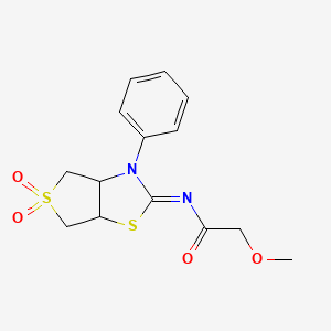 molecular formula C14H16N2O4S2 B12198751 N-[(2E)-5,5-dioxido-3-phenyltetrahydrothieno[3,4-d][1,3]thiazol-2(3H)-ylidene]-2-methoxyacetamide 