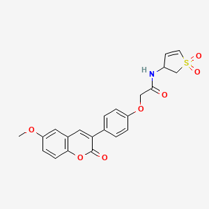molecular formula C22H19NO7S B12198762 Acetamide, N-(2,3-dihydro-1,1-dioxido-3-thienyl)-2-[4-(6-methoxy-2-oxo-2H-1-benzopyran-3-yl)phenoxy]- CAS No. 1010924-55-6