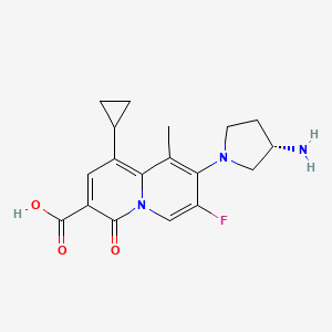 molecular formula C18H20FN3O3 B1219885 4H-Quinolizine-3-carboxylic acid, 8-((3S)-3-amino-1-pyrrolidinyl)-1-cyclopropyl-7-fluoro-9-methyl-4-oxo- CAS No. 162829-90-5