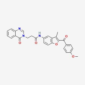 molecular formula C28H23N3O5 B12198923 N-{2-[(4-methoxyphenyl)carbonyl]-3-methyl-1-benzofuran-5-yl}-3-(4-oxoquinazolin-3(4H)-yl)propanamide 